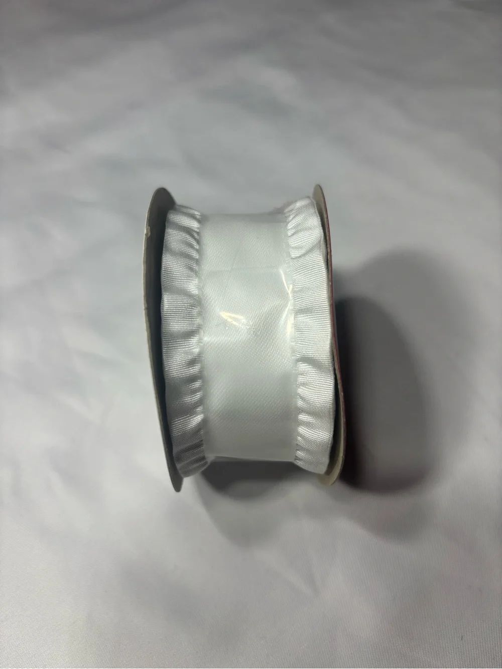New White Satin Ruffled Edge Ribbon Reel 1.5” x 18’